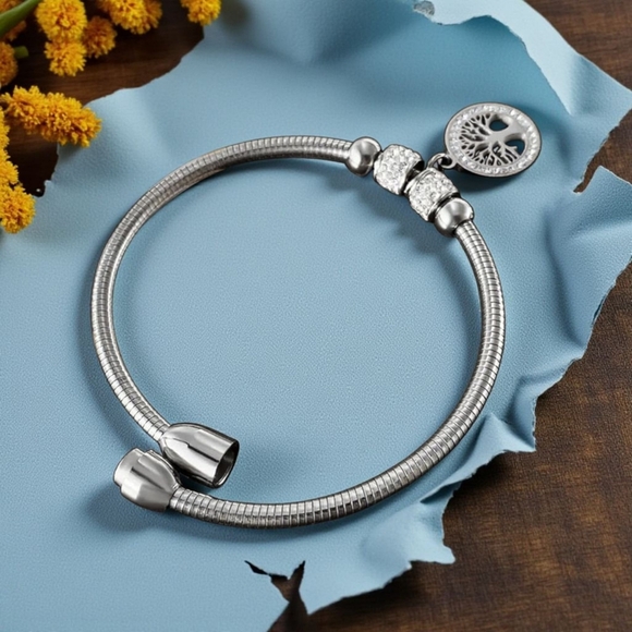 ๐๏ธ18K Gold Plated Stainless Steel Bangle with Tree of Life Charm FREE Earrings - Picture 13 of 14